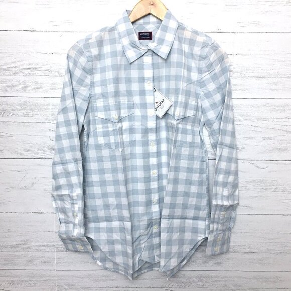 New UNTUCKit Women's Shirt Santa Marzi Blue & White Plaid Button Up size 12 - Picture 1 of 7